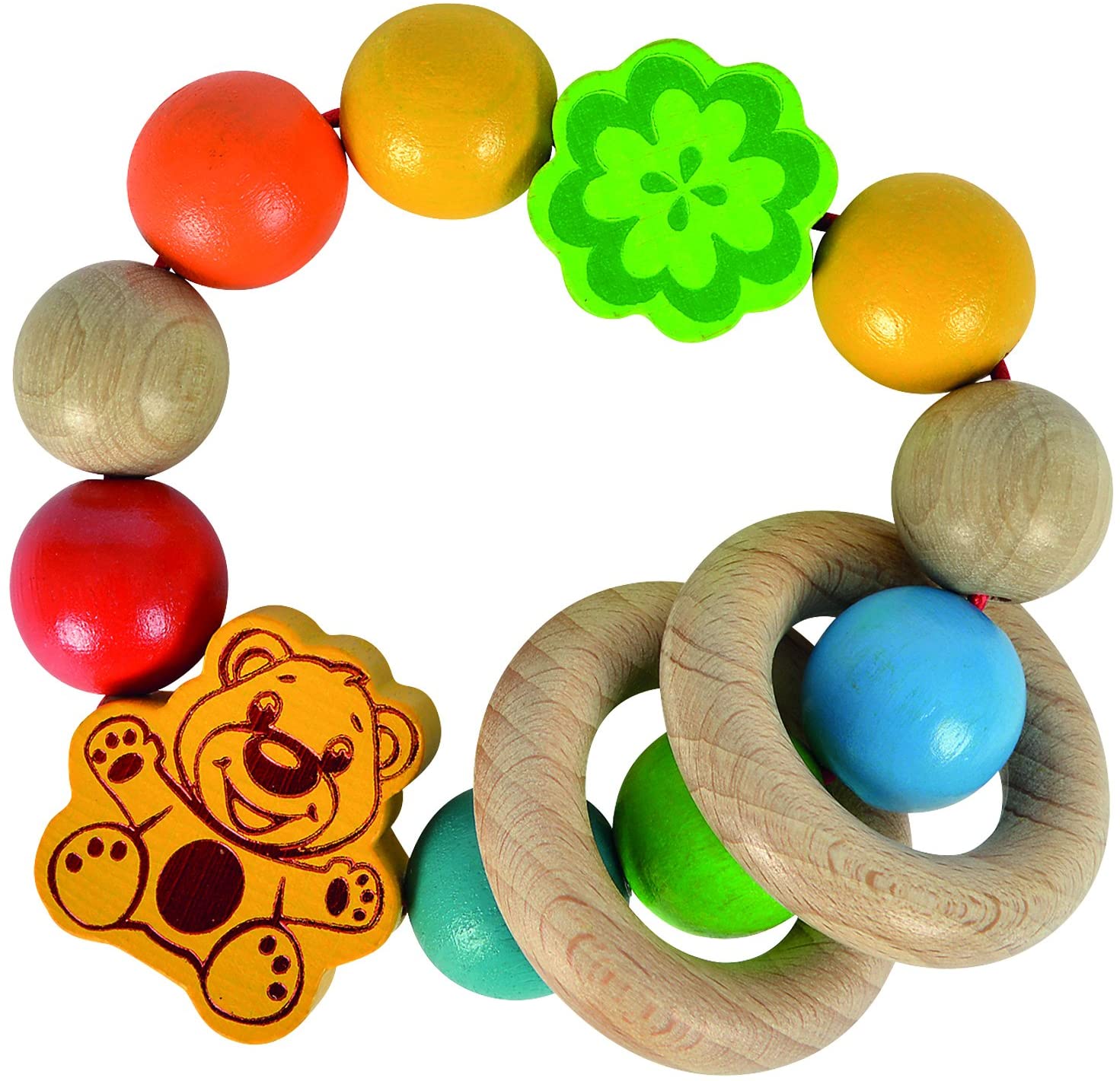 Eichhorn Heros 100017064 – Baby Rattle, bright – Bear Design – Beechwood – Grip Ring Teether – Made in Germany