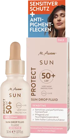 M. Asam Sunscreen fluid for sensitive faces, sun drop fluid, SPF 50+, 30 ml