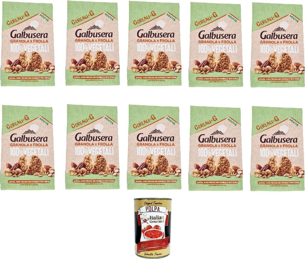 Kellogg Galbusera Cereali G Granola e Frolla 100% Vegetali Avena, noci, mandorle e nocciole 280g, 100% plant-based cookies with oats, pecans, almonds and hazelnuts 10x280g + Italian Gourmet polpa 400gr