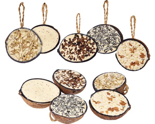 Year-round bird food, 10 x 1/2 coconuts, 5 different varieties