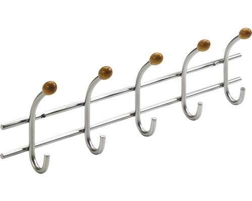 Hettich Coat rack 5 hooks steel/beech wood/nickel-plated WxLxH 430/65/135 mm