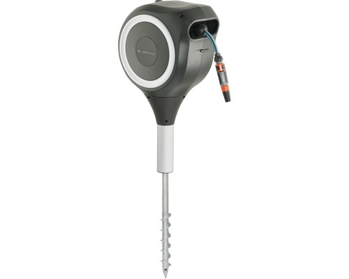 GARDENA Garden hose box RollUp S with ground spike including 15 m hose, 360° swivel and RollControl technology