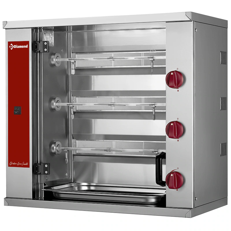 Gas chicken grill, 3 rows, for 9 chickens - 12.0 kW