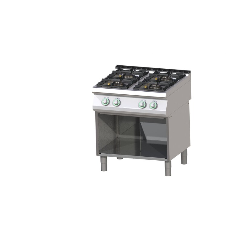 Gas hob, freestanding unit, stainless steel, 4 cooking zones, 27kW, 800x730x900mm, pilot flame