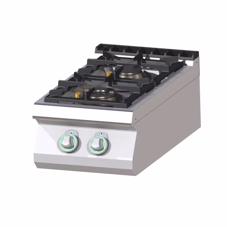 Gas hob, tabletop unit, stainless steel, 2 cooking zones, 12kW, 400x730x300mm, pilot flame