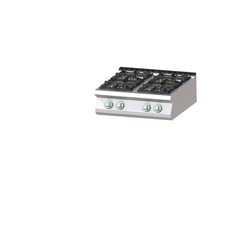 Gas hob, tabletop unit, stainless steel, 4 cooking zones, 27kW, 800x730x300mm, pilot flame