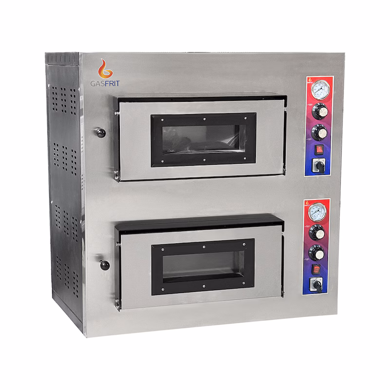 Gasfrit – Industrial gas pizza oven with 2 chambers, 4+4 × 26 cm, with fireproof ceramic base plate | Max. temperature 500 °C