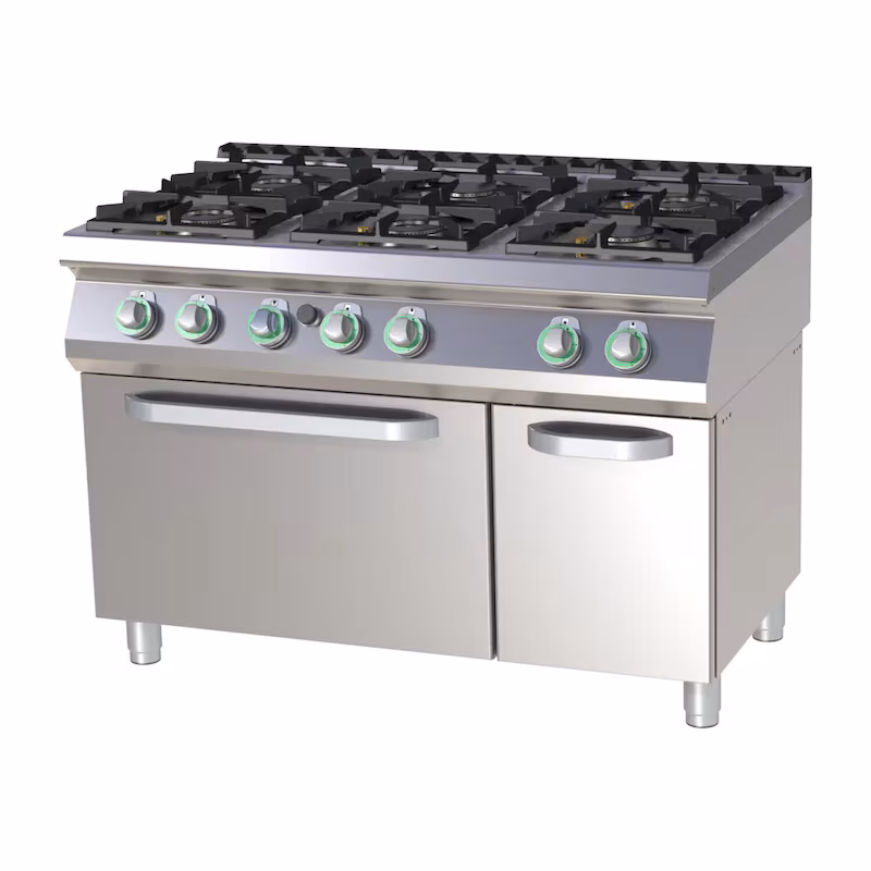Gas cooker with gas oven (GN 2/1) 4 burners 45kW 1200x730x900mm stainless steel 50-300