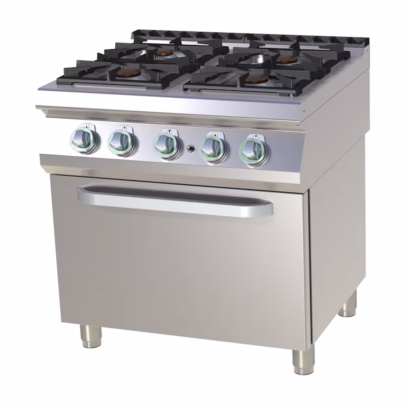 Gas stove with gas oven (GN 1/1) 4-plate 33kW 800x730x900mm stainless steel 50-300°C