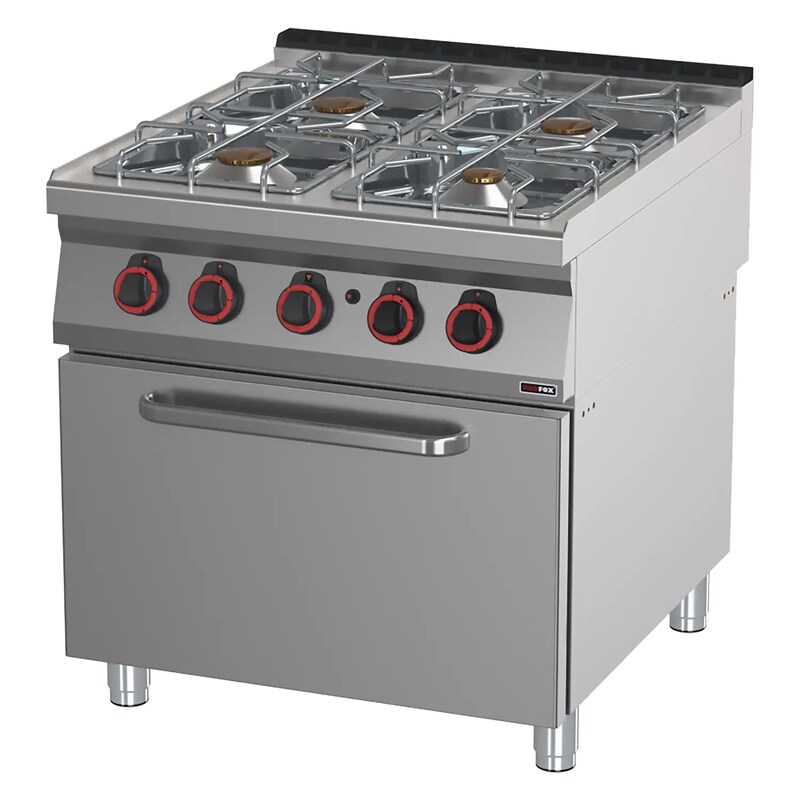 Freestanding gas cooker with GN2/1 gas oven, stainless steel, 30.5 kW cooking zones, 800x900x900mm
