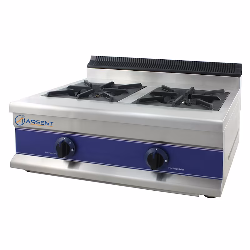 Gas stove with 2 burners.