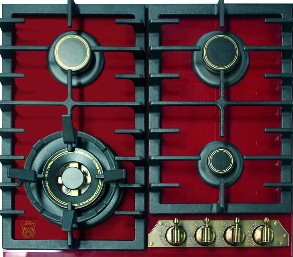 Kaiser KCG 6335 Red Empire Bordeaux 60cm Gas Hob, Self-sufficient, 3.8 kW, WOK Gas on Glass