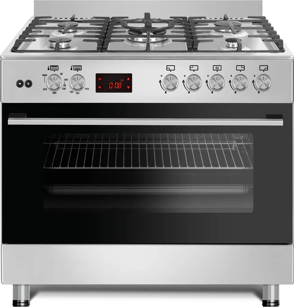 Gasline GAG90PINEX High-quality 90 cm gas range with stainless steel finish, electric/gas burners, oven including gas hose and pressure regulator