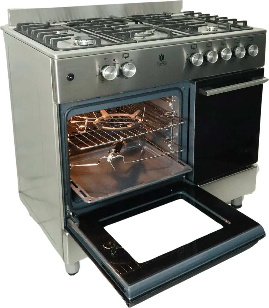 Gasline gas range with electric oven GAG90GOXFLE stainless steel with bottle cabinet 90cm propane regulator 50mbar + gas hose