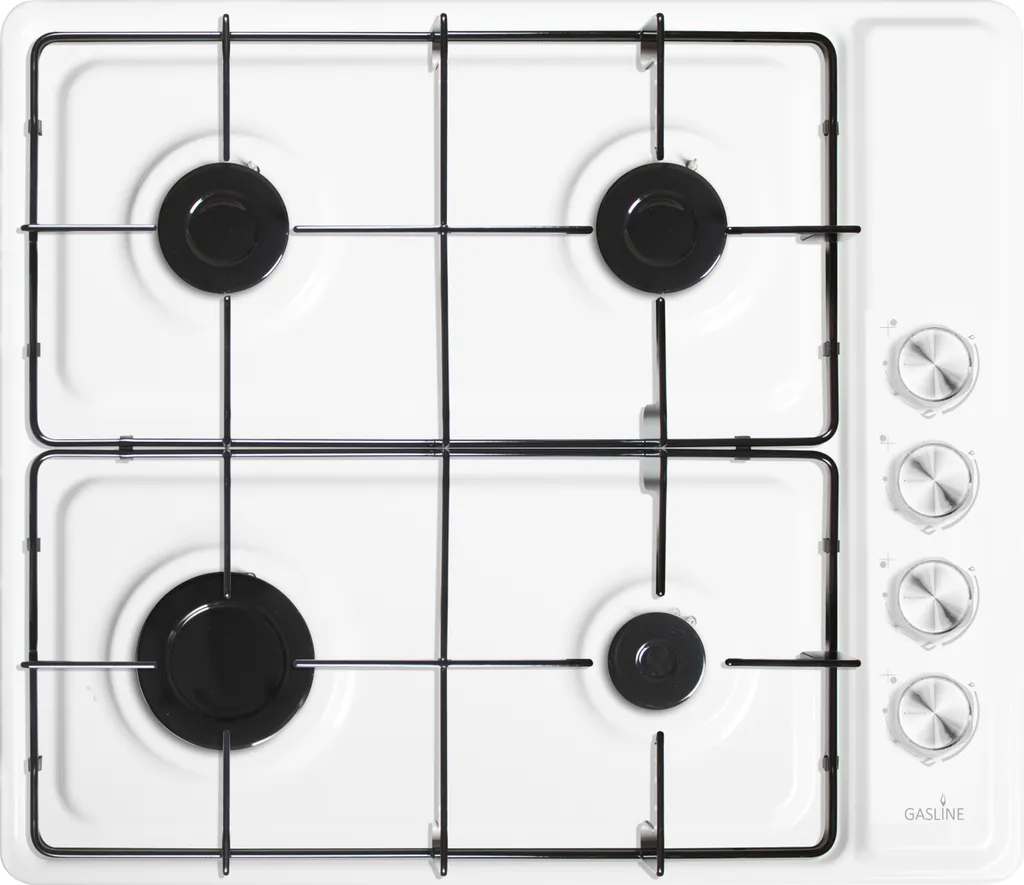 Gasline gas cooker, tabletop unit, 4 burners, gas stove, camping stove, GAC60LPG, white, Sabaf burner, thermoelectric ignition safety device, without gas cartridge