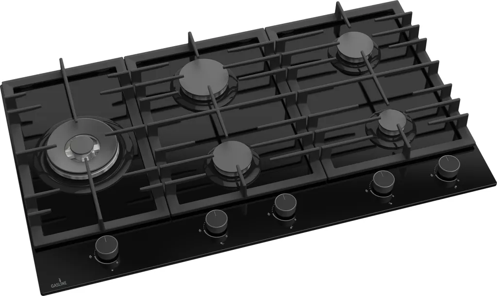 Gasline 90cm gas hob GAG90GLG black glass ceramic with 5 burners, wok burner, 4.2 kW, LPG/natural gas