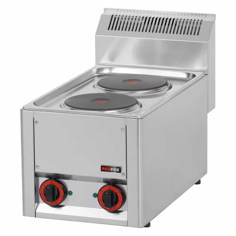 Commercial electric stove, 2-burner tabletop unit, 4 kW, 330x600x290mm, stainless steel, 50-300°C