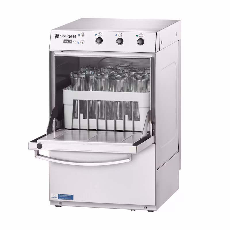 Universal commercial glasswasher including rinse aid and detergent dosing pump, 230V