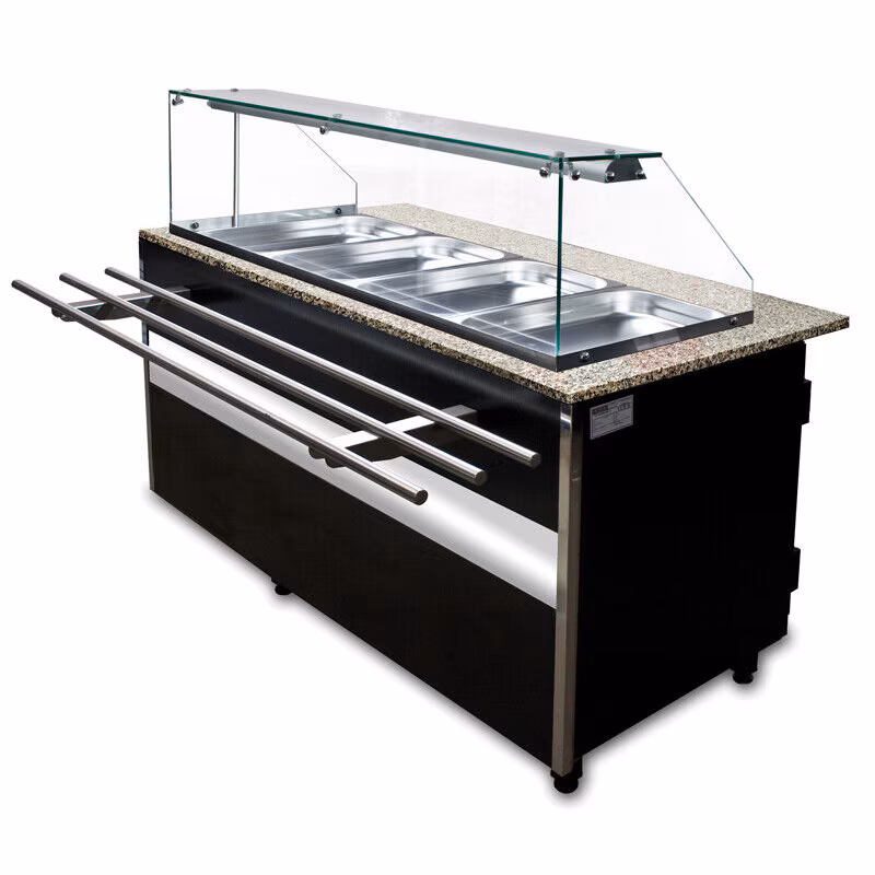 GGG Gastro Hot Food Counter Bain Marie Warm Display Case Buffet Display Case 4x 1/1 GN 1500x800x1250 mm
