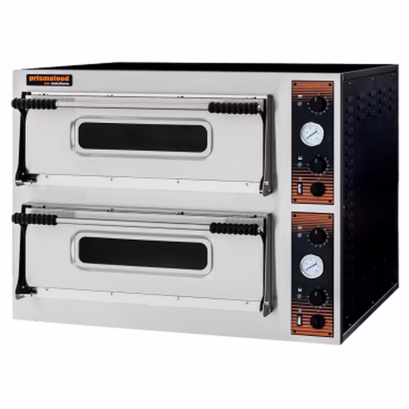 Wimar Commercial pizza oven for pizza and tarte flambée, 400V, 2 chambers / 12 pizzas / glass door