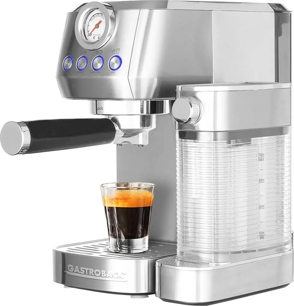 Gastroback Piccolo Pro M, Espresso Machine, 1.3 l, Coffee Pod, Ground Coffee, 1350 W, Black, Stainless Steel