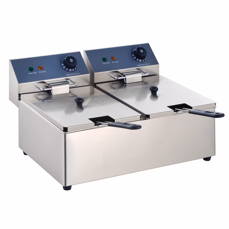 GastroHero Double Fryer EF-ECO6_6 | 2 x 6 Liters | Stainless Steel Double Fryer with Two Thermostats and Overheating Protection | Ideal for Catering