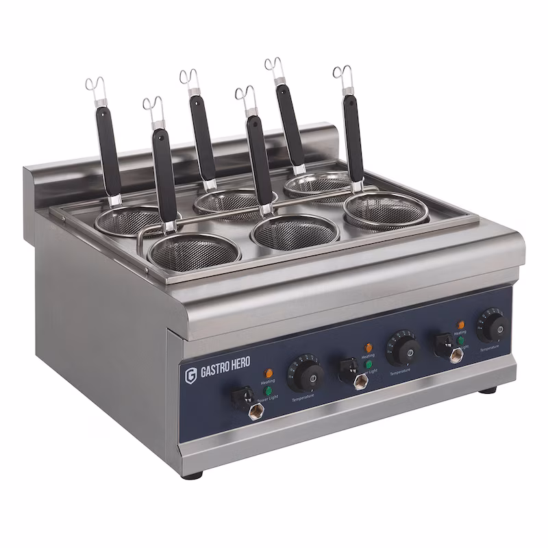 GastroHero Electric Pasta Cooker – 6 sieves, 24.75 L capacity, stainless steel housing, powerful & energy-efficient for professional kitchens