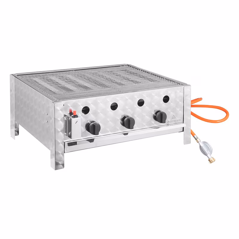 GastroHero Gas Tabletop Grill with 3 Burners, 10 kW, 650x570x270 mm, Outdoor Combination Grill for Catering Equipment