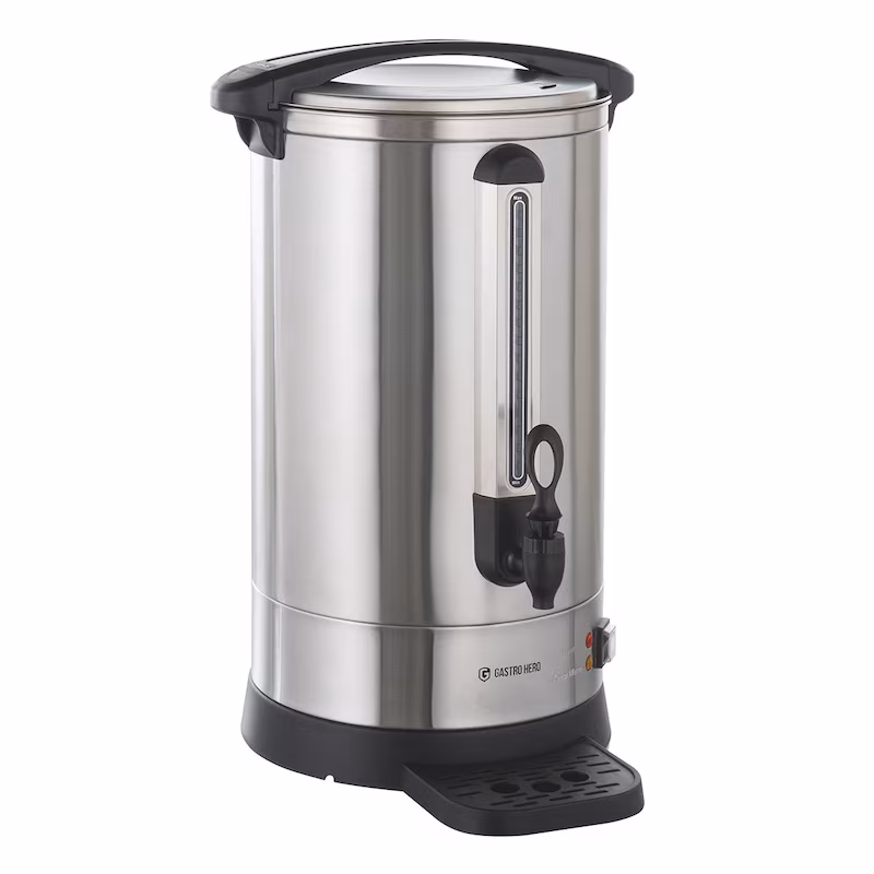 GastroHero Coffee Maker 18.2 Liters | Stainless Steel Percolator 121 Cup Capacity, Stainless Steel Filter, Overheating Protection, Tap & Drip Tray