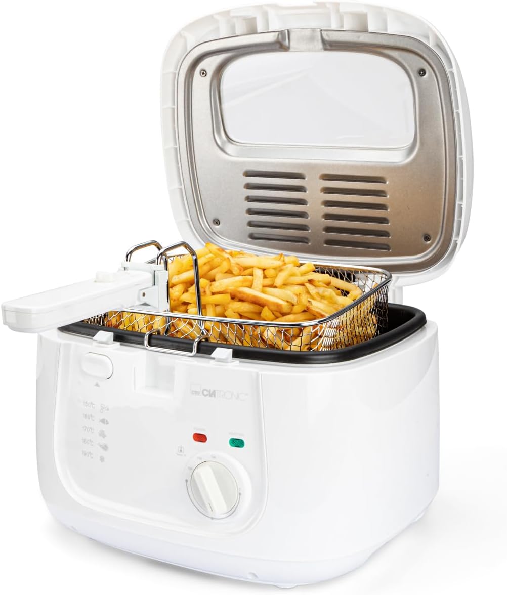 Clatronic Fryer with 2.5 L Capacity, Fryer with Grease, Fryer Oil with Odor and Grease Mist Filter and Non-Stick Oil Container, Continuously Adjustable Thermostat, Fryer with Oil - FR 3771