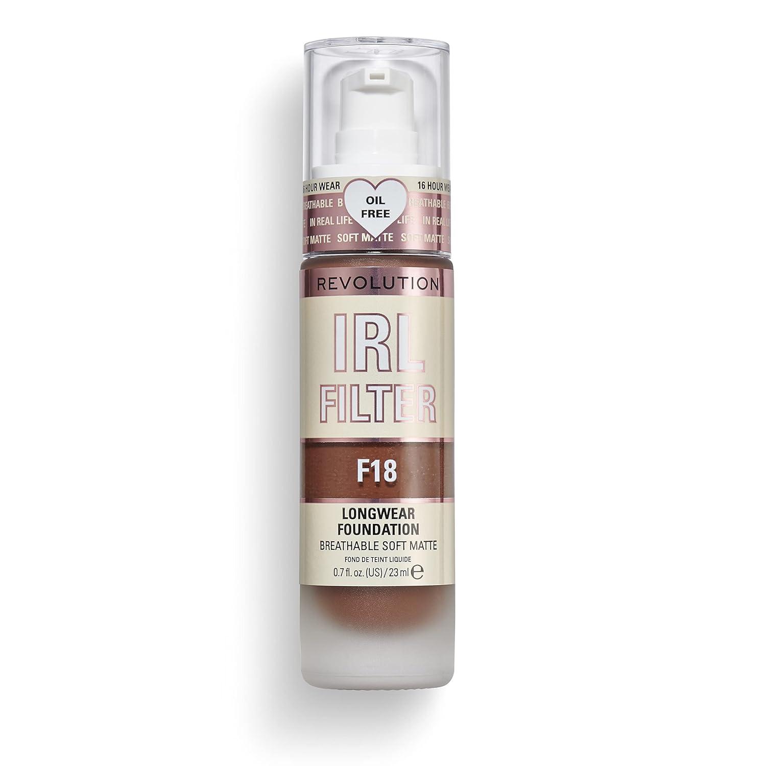 Makeup Revolution, IRL Filter Longwear Foundation, Medium to Full Coverage, F18, 23 ml