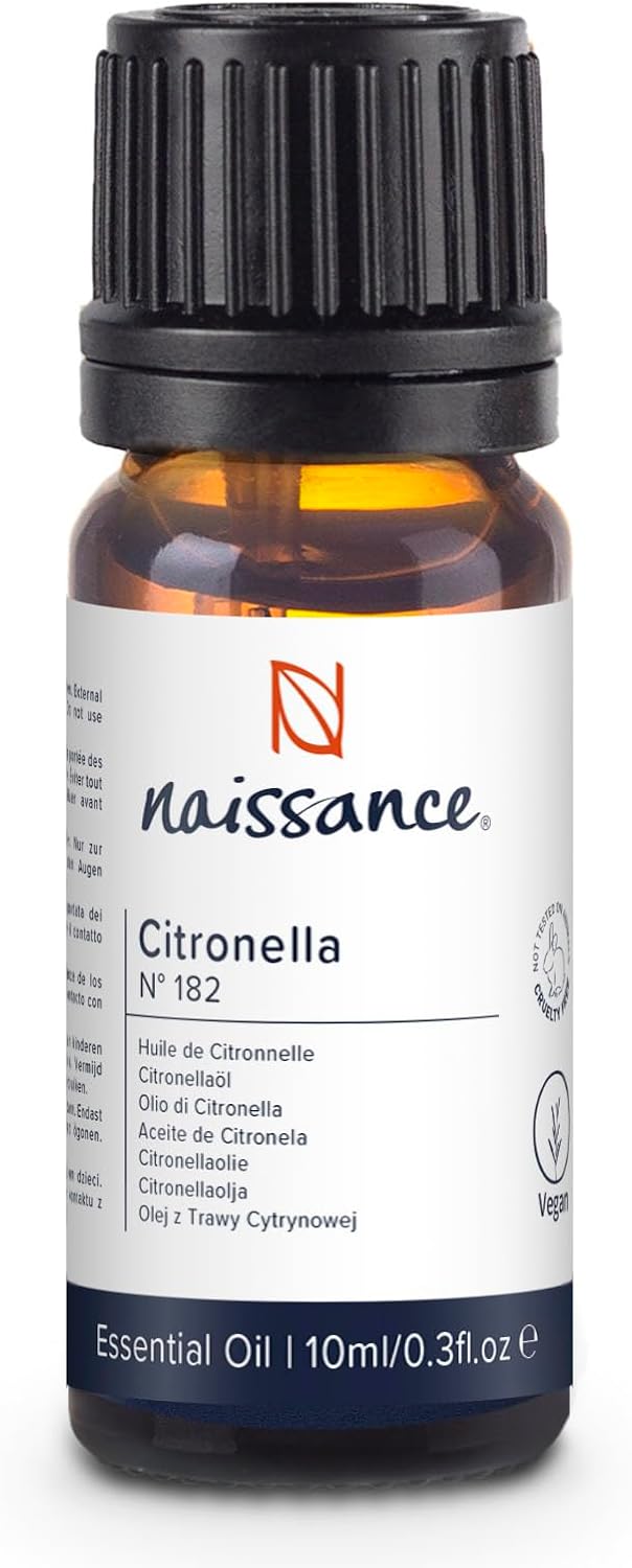 Naissance Citronella Essential Oil (No. 182), 10 ml, 100% Natural Pure Citronella Oil for Natural Cosmetics, Aromatherapy, Oil Burners, Fragrance Oil for Aroma Diffusers