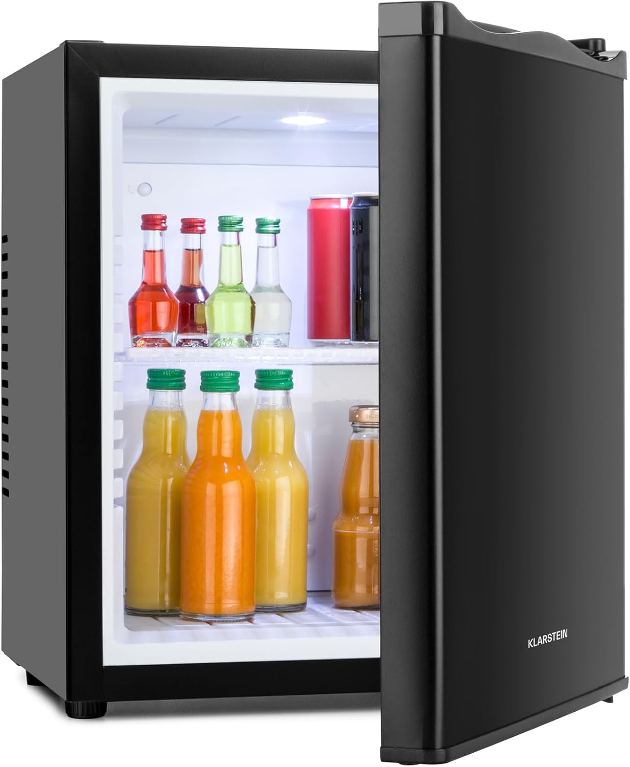 Klarstein MKS Mini Fridge Drinks Refrigerator Sleek Edition Free Standing Energy Class A 30dB Quiet Compact, Black