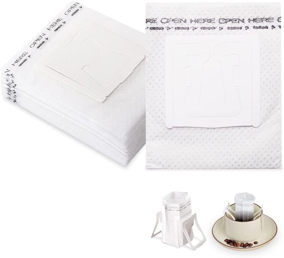 Udbrud 100 Stück KaffeeFilter, Tragbare Kaffee-Papier-Filter Drip Coffee Bag mit Hängenden Ohr Papier-Kaffeefilter für Meisten Tassen,Filter für Reisen,Camping,Zuhause,Büro
