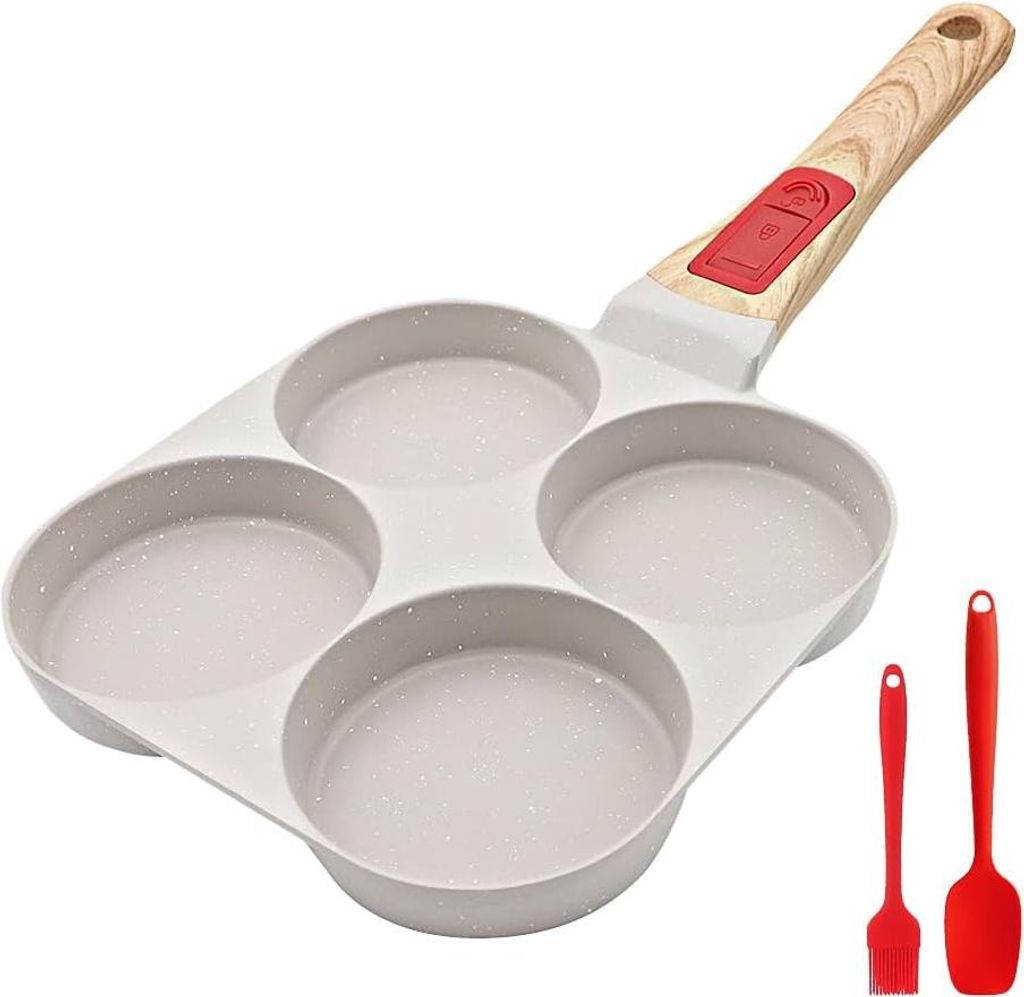 Markenlos Egg frying pan with removable handle, induction compatible, 4 holes with non-stick coating - white