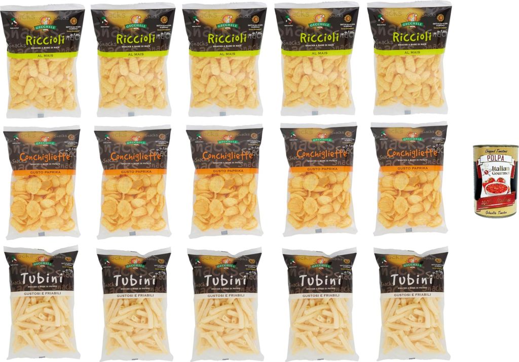 Lutz Gecchele test package Riccioli-Tubini-Conchigliette 15x 100Gr + Italian Gourmet polpa 400g