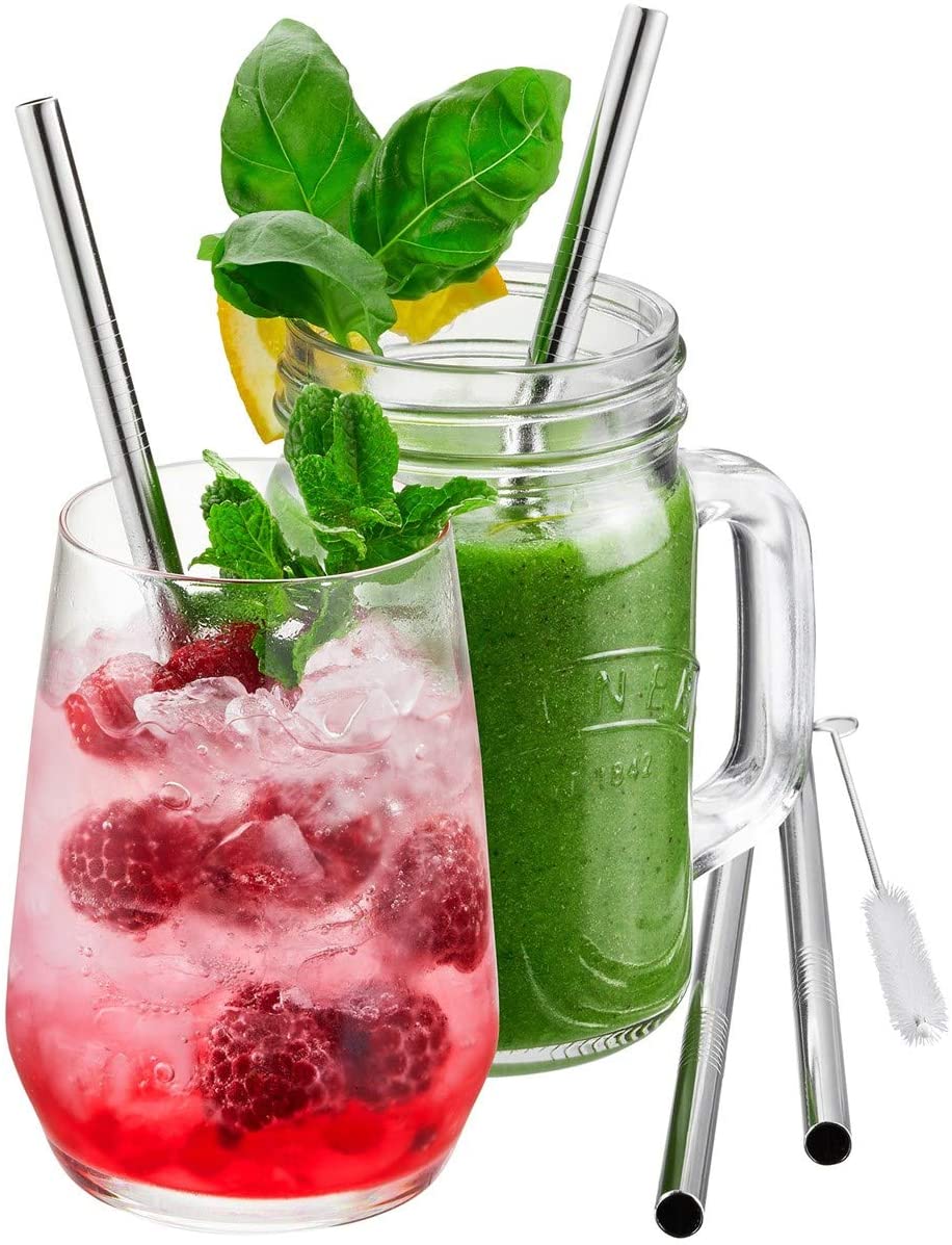GEFU FUTURE 12705 Stainless Steel Drinking Straws Pack of 4 18 cm Reusable Plastic Free Straws + Cleaning Brush