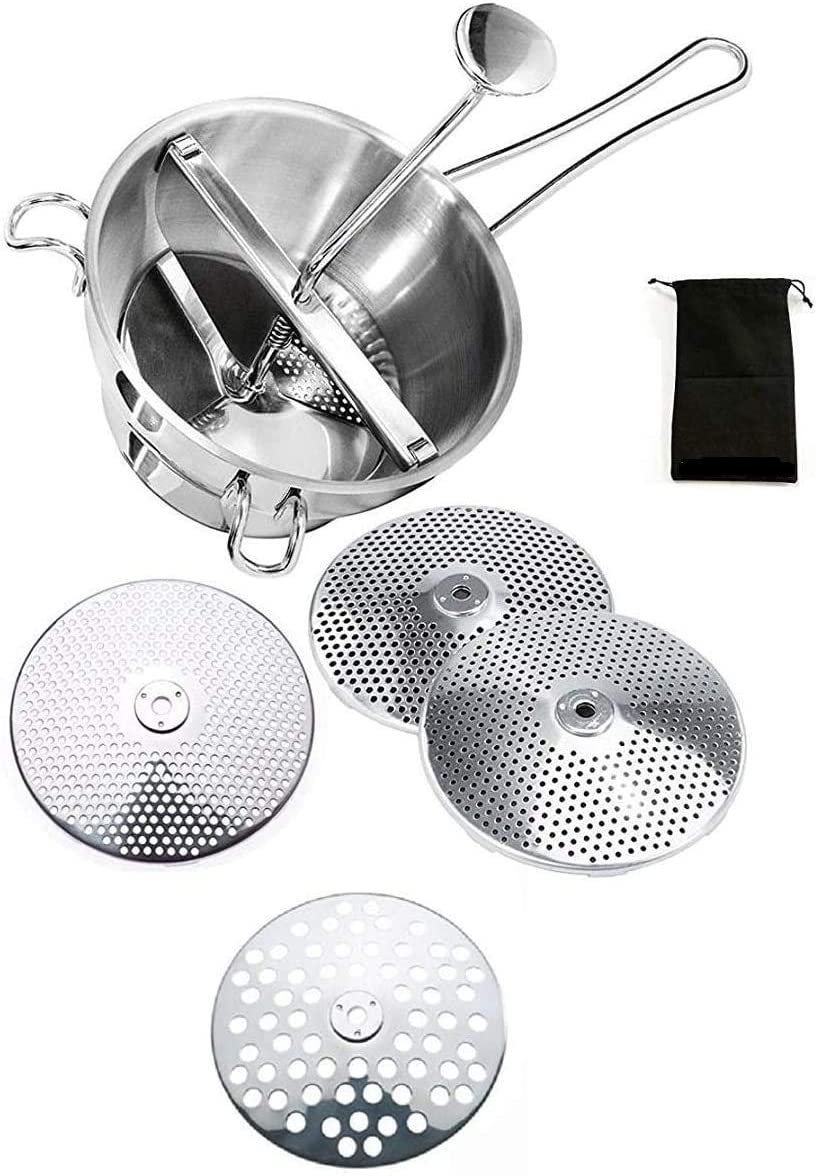 GEFU Flotte Lotte 24200+24210+24215 Food Strainer Multifunctional + 4 Perforated Discs and Cloth Bag
