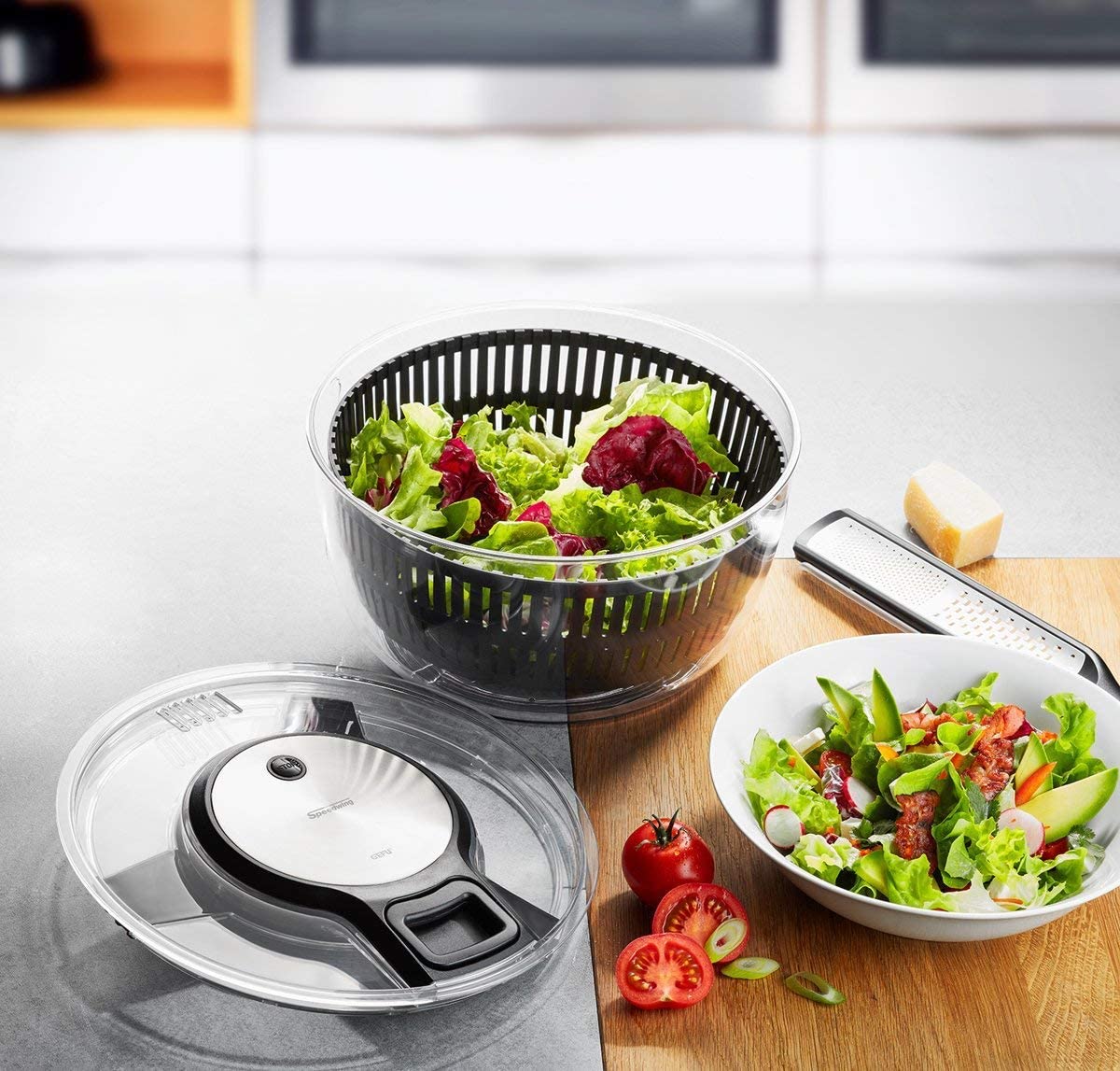 GEFU Speedwing 28150 Salad Spinner with Drain Strainer for Water and Salad Bowl - Gentle Spinning