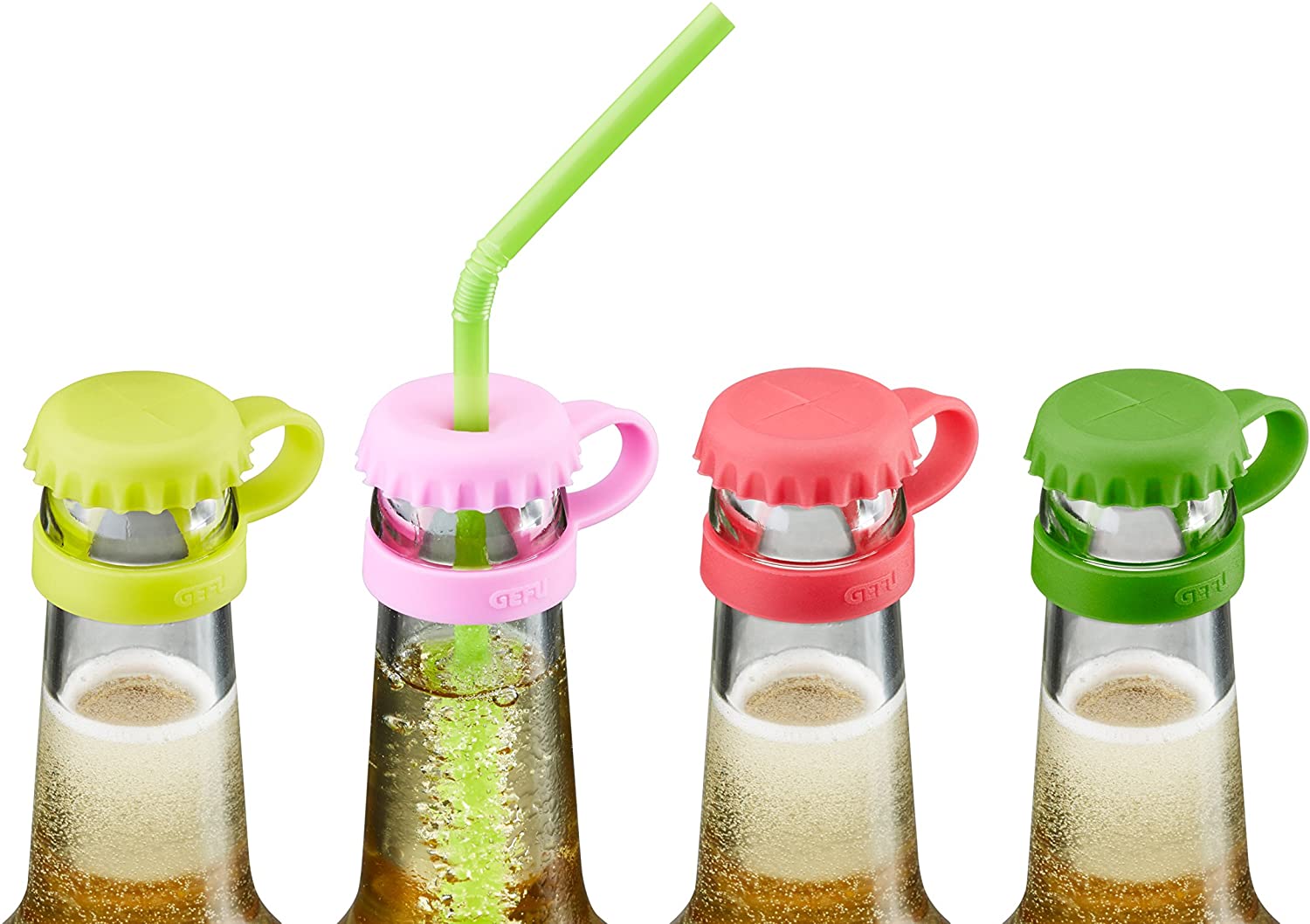 Gefu 89321 – Bottle Cap Silicone Pepp Slotted for Straw, Pack of 4