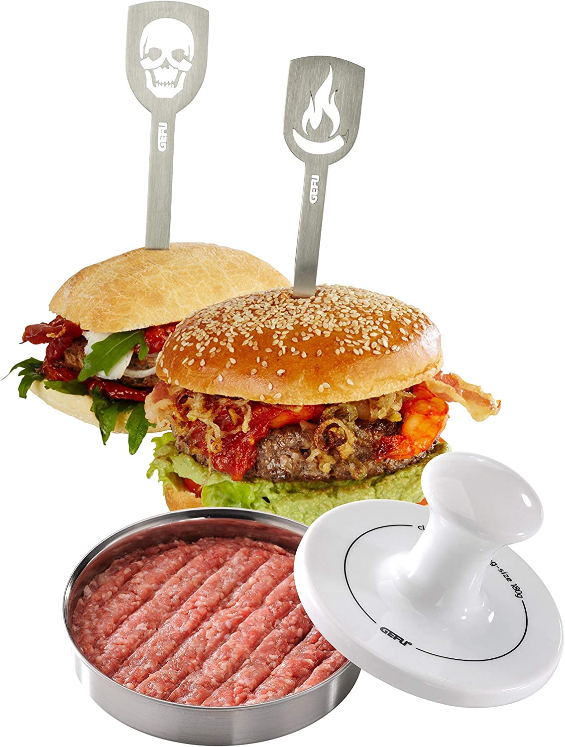 Gefu 117 Spark 00117 Hamburger Press Limited Edition High-Quality Stainless Steel / Porcelain Silver