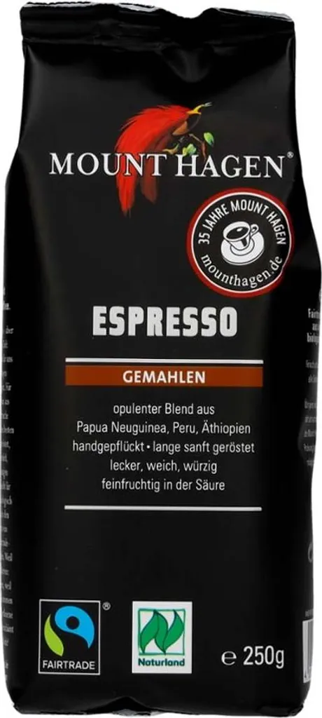 GROUND ARABICA COFFEE 100% ESPRESSO FAIR TRADE 250 g - MOUNT HAGEN 250g