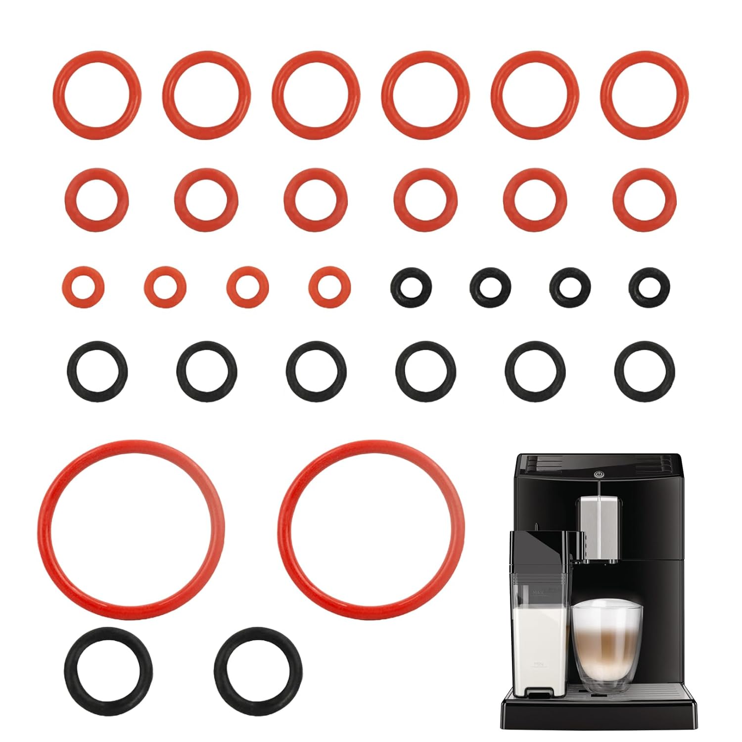 MALOUSUN Pack of 30 Sealing Rings, O Ring Seals, Fully Automatic Coffee Machine Accessories for Sealing Rings Set, Sanitary for Brewing Group, Support Valve, Outlet Valve, Steam Valve, Compatible with Philips