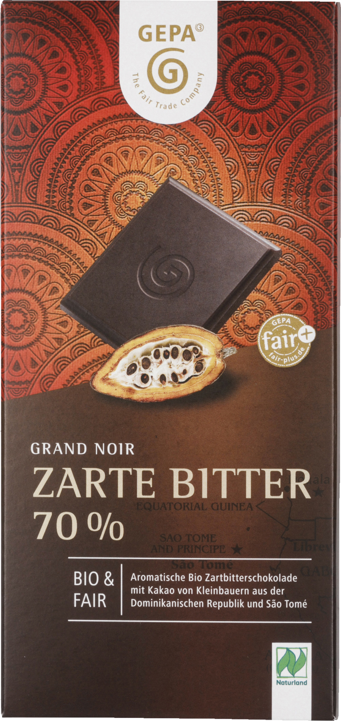 GEPA Organic Grand Noir Dark Chocolate Organic Chocolate 70% Cocoa Naturland 100g
