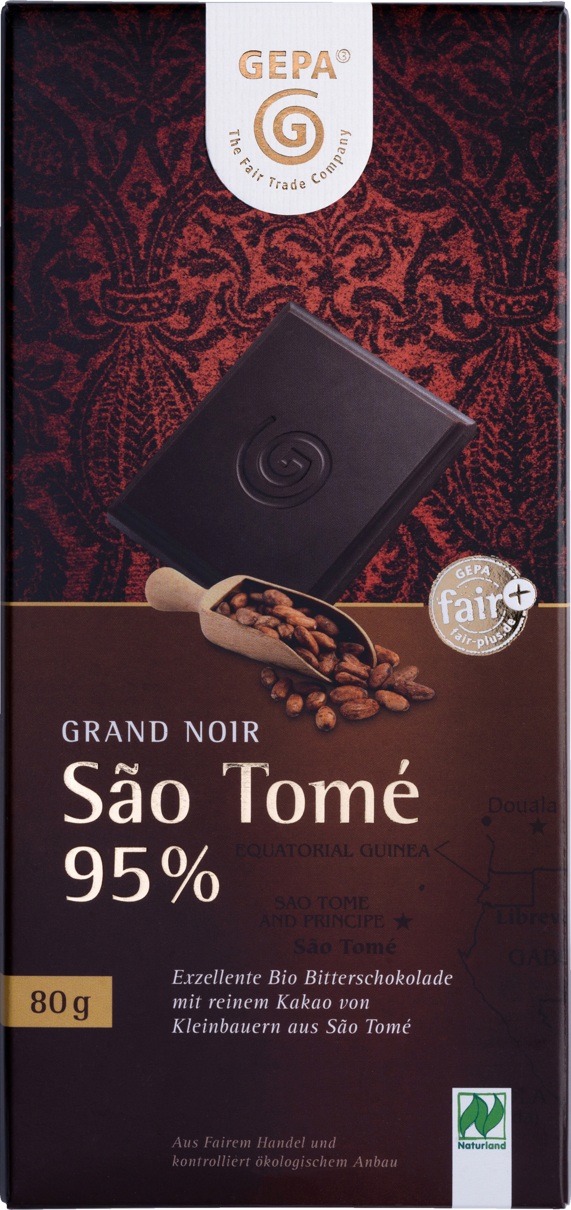 GEPA Organic Sao Tome Dark Chocolate 95% Cocoa Naturland 80g