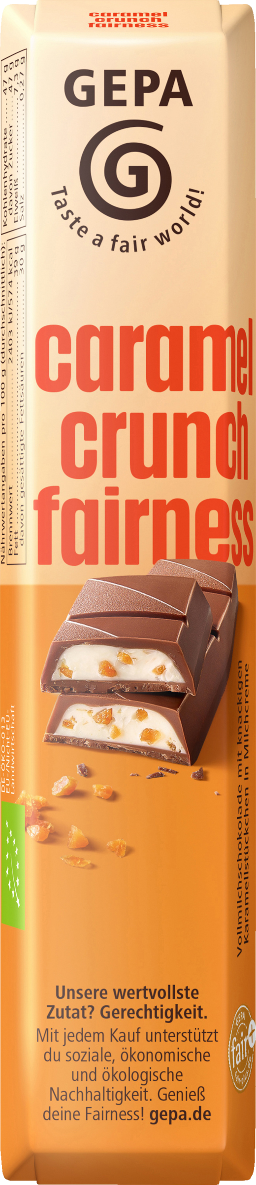 GEPA Organic Chocolate Bar Caramel Crunch Fairness 37.5g
