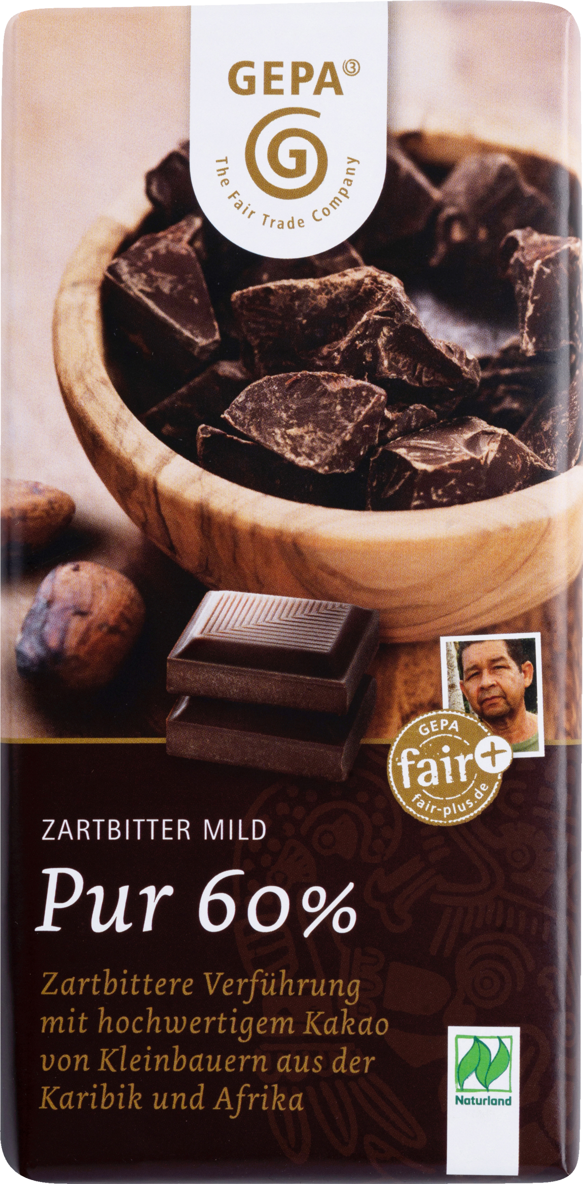 GEPA Organic Dark Chocolate Mild Pure 60% Naturland 100g