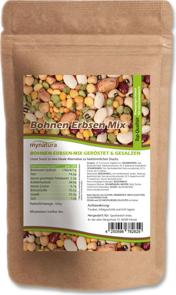 Roasted Bean and Pea Mix – Crispy Legume Snack with Soybeans, Edamame & Peas | Mynatura 100g