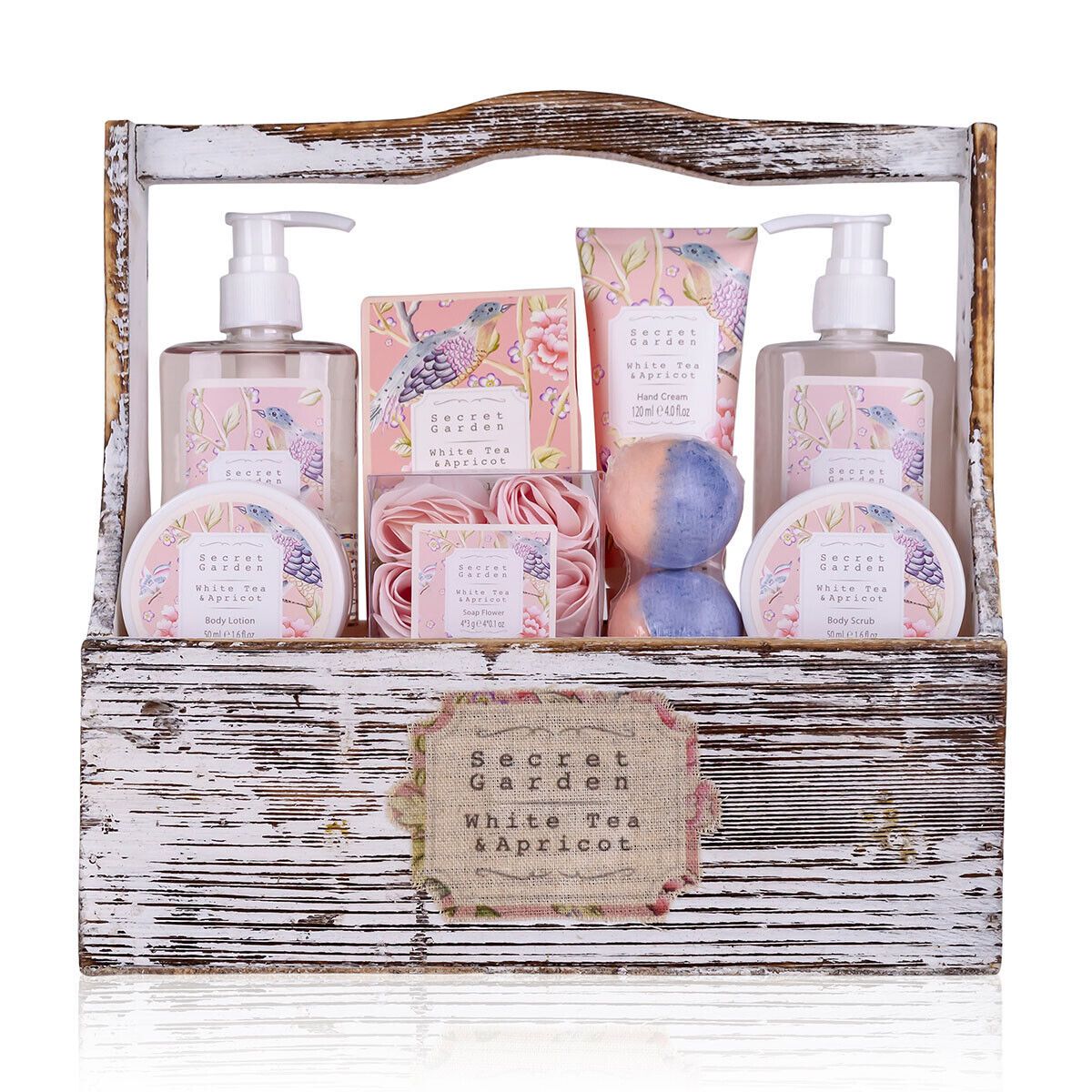 GESCHENKSET Gift set, care set, bath set, wellness, vintage decor, wooden box, 8 pieces. Body care