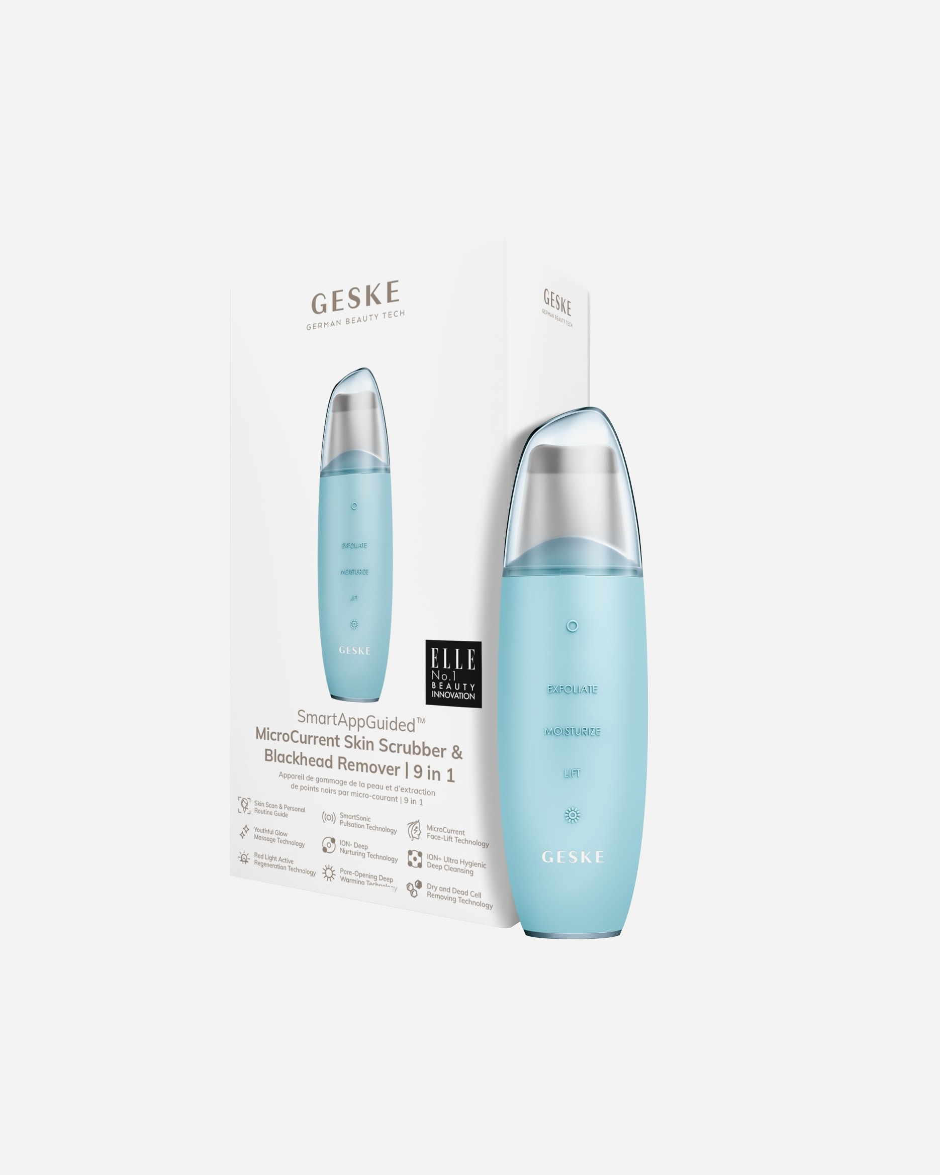 Geske Electric Facial Massager SmartAppGuided™ MicroCurrent Skin Scrubber & Blackhead Remover 9 in 1